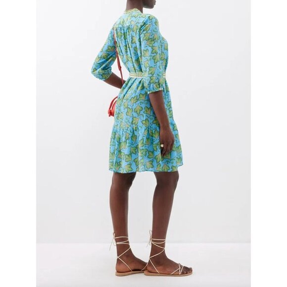 SALONI Tyra Printed Silk Shirt Dress Blue Multi Womens Size 10 - Picture 3 of 8